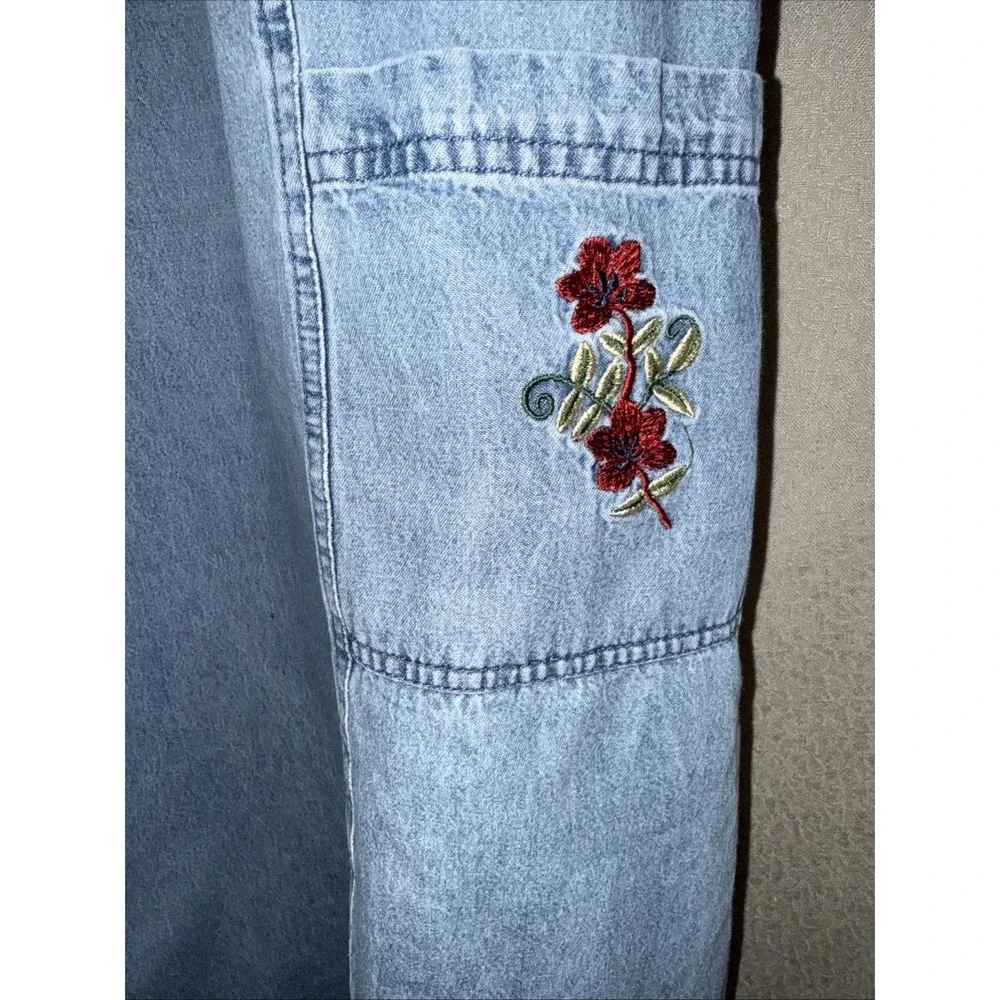 Only Necessities Granny Core Cottage Core Denim‎ Floral Embroidered Maxi Dress